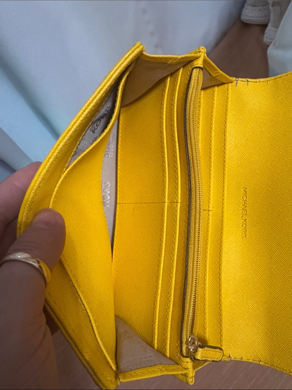 Michael Kors Blue and Yellow Pebbled Leather Flap Wallet with Gold Logo - Picture 7 of 17